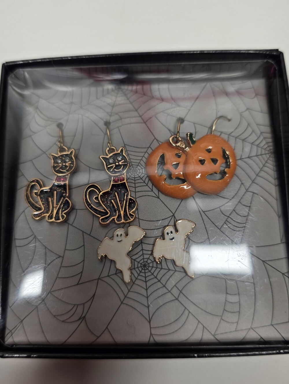 New Halloween Black Cat, Pumpkin & Ghost Alloy Earring Set Of 3
